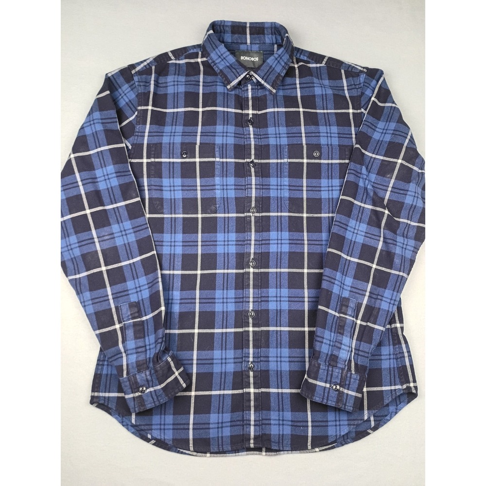 Bonobos Mens Blue Plaid Flannel Button Down Shirt Long Sleeve Size Medium
